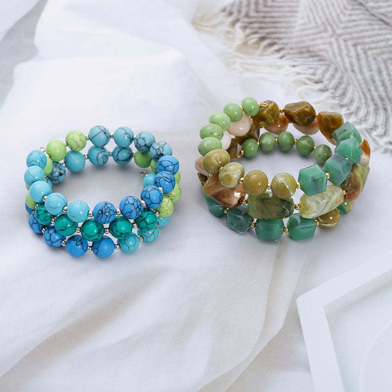 Wholesale Bohemian acrylic beaded bracelet multi-layered elastic bracelet